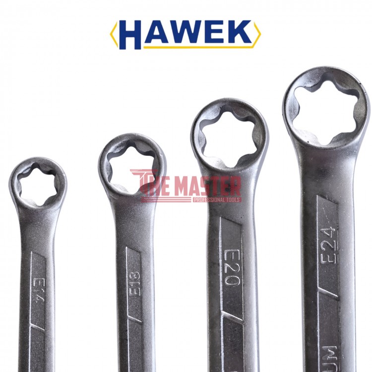 КЛЮЧОВЕ E-TORX В КОМПЛЕКТ ОТ 4 БРОЯ В БЛИСТЕР HAWEK – ИДЕАЛНИ ЗА ПРЕЦИЗНО РЕМОНТИРАНЕ.