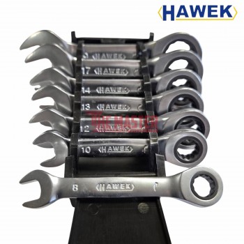ПРОФЕСИОНАЛЕН КОМПЛЕКТ КЪСИ ТРЕСЧОТНИ КЛЮЧОВЕ HAWEK - 8-19 ММ, 7 ЧАСТИ