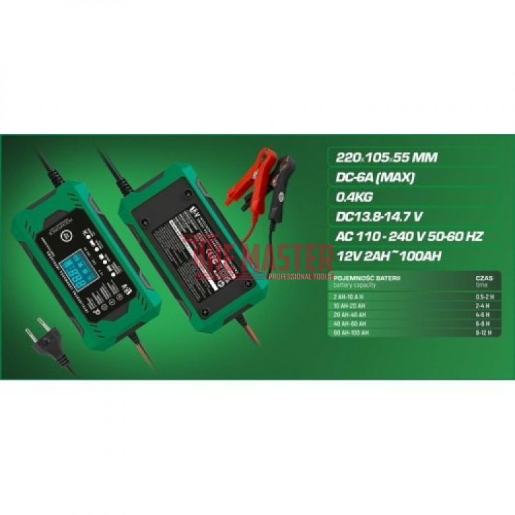 ЗАРЯДНО УСТРОЙСТВО ЗА АКУМУЛАТОР 6А / 12V, 2Ah-100Ah ROCKFORCE
