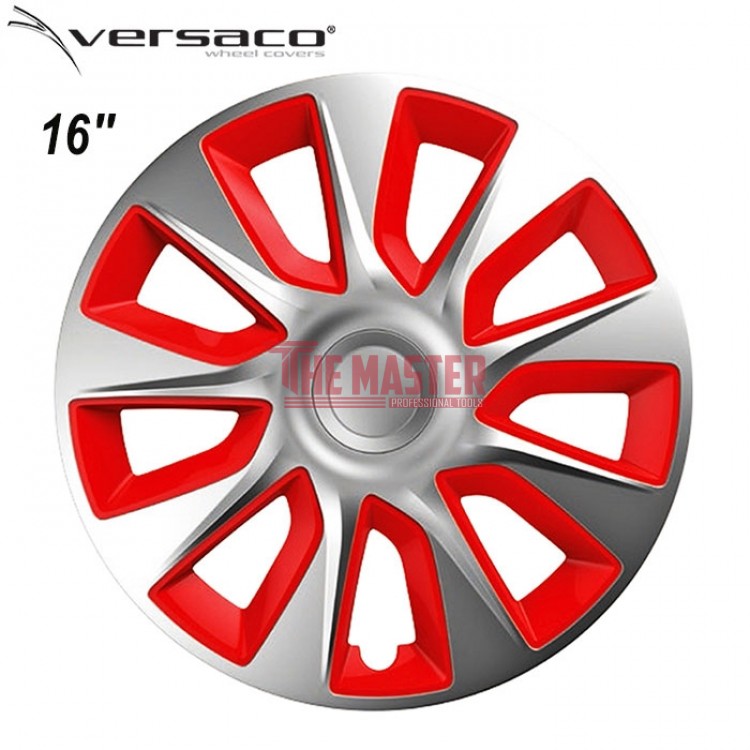 ТАСОВЕ ЗА ДЖАНТИ 16" VERSACO STRATOS SILVER / RED – КОМПЛЕКТ 4 БРОЯ
