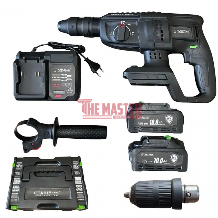 АКУМУЛАТОРЕН БЕЗЧЕТКОВ ПЕРФОРАТОР 36V 10Ah С 2 ПАТРОННИКА – StahlMayer Black XR
