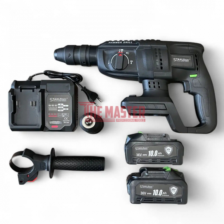 АКУМУЛАТОРЕН БЕЗЧЕТКОВ ПЕРФОРАТОР 36V 10Ah С 2 ПАТРОННИКА – StahlMayer Black XR
