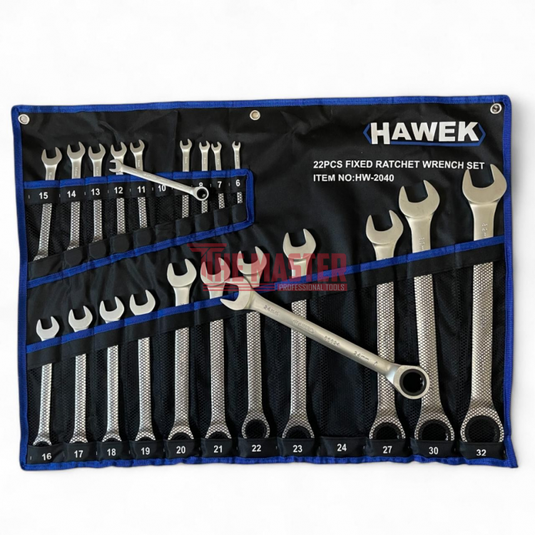 КОМПЛЕКТ ЗВЕЗДОГАЕЧНИ ТРЕСЧОТНИ КЛЮЧОВЕ HAWEK – 22 ЧАСТИ (6–32 ММ)