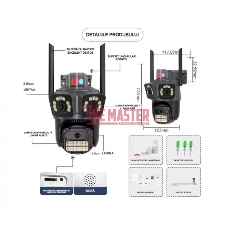 ТРОЙНА ВЪНШНА WIFI КАМЕРА С АЛАРМА P21 – 36MP, ICSEE + КАРТА ПАМЕТ 64GB