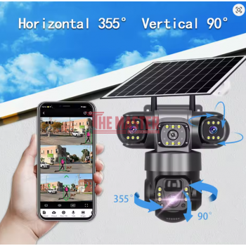 СОЛАРНА КАМЕРА СЪС SIM КАРТА – 6MP, V380PRO, ЧЕРНА, ТРОЕН ОБЕКТИВ, НОЩНО ВИЖДАНЕ