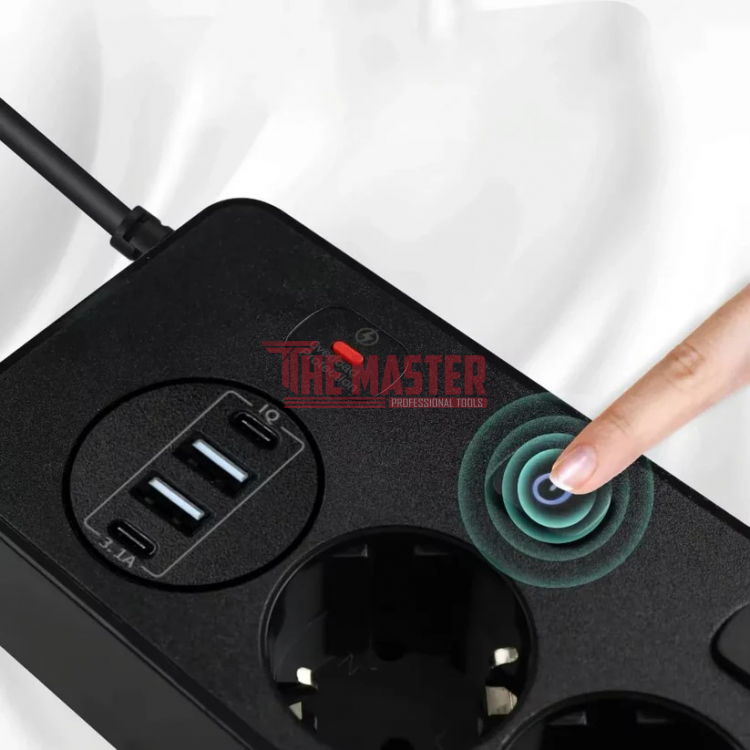 РАЗКЛОНИТЕЛ СЪС ЗАЩИТА 4 ГНЕЗДА + 2 USB + 2 TYPE-C FAST CHARGE