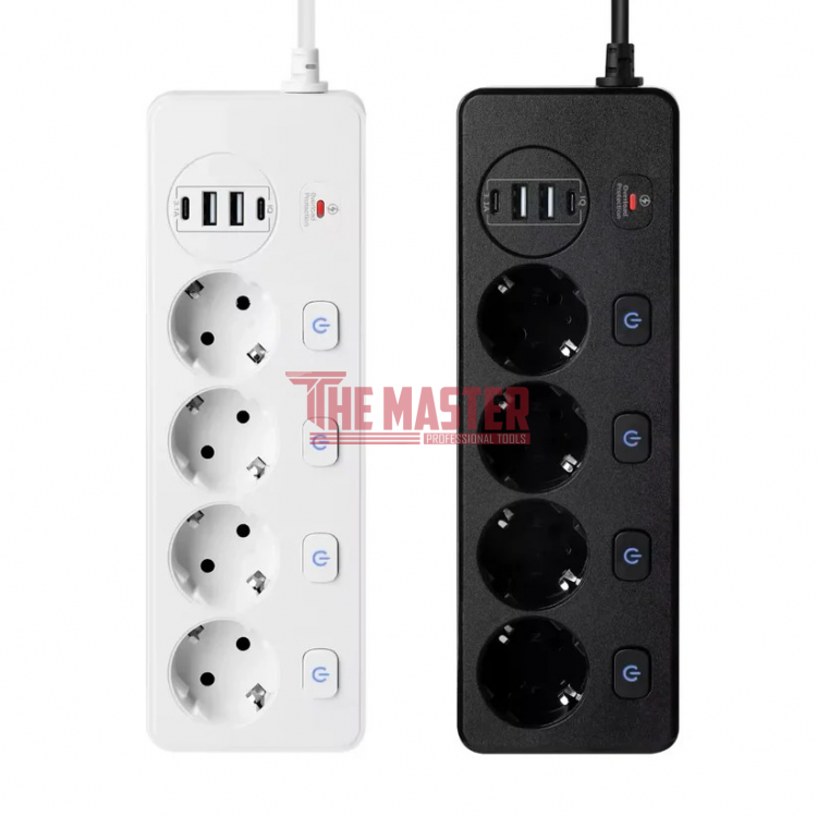 РАЗКЛОНИТЕЛ СЪС ЗАЩИТА 4 ГНЕЗДА + 2 USB + 2 TYPE-C FAST CHARGE