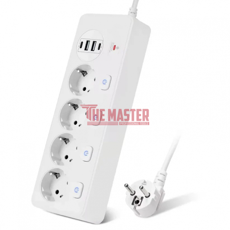 РАЗКЛОНИТЕЛ СЪС ЗАЩИТА 4 ГНЕЗДА + 2 USB + 2 TYPE-C FAST CHARGE