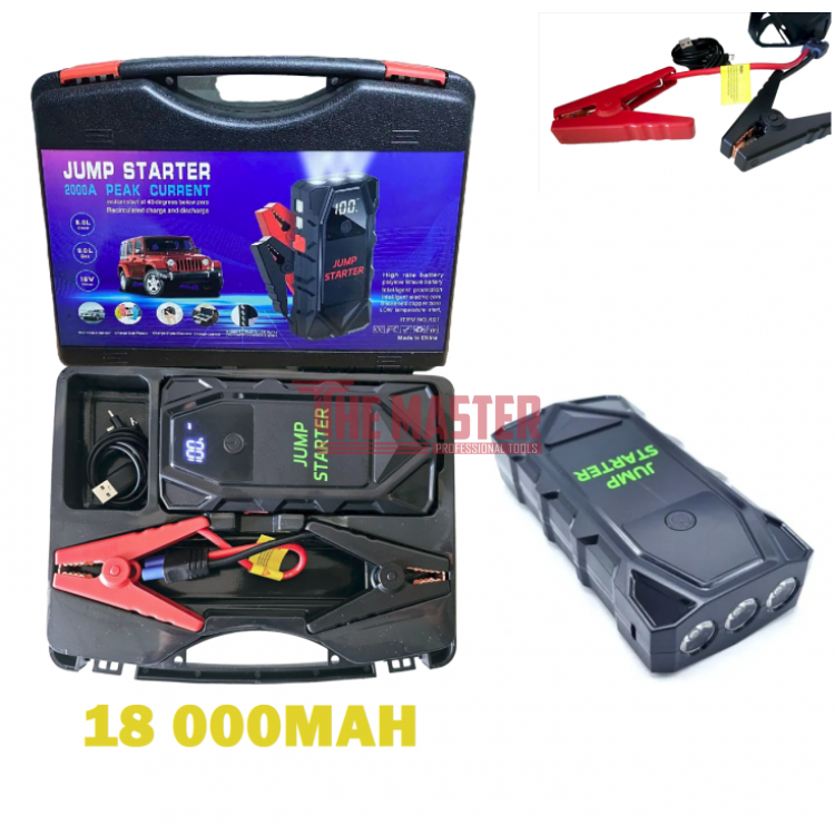 МУЛТИФУНКЦИОНАЛЕН АВТОМОБИЛЕН СТАРТЕР JUMP STARTER 18,000mAh – 12V, 2000A