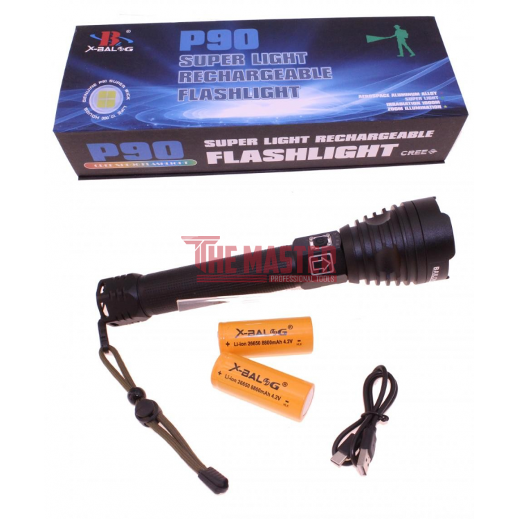 МОЩЕН ТАКТИЧЕСКИ LED ФЕНЕР XHP90 – P90 USB ПРОЖЕКТОР