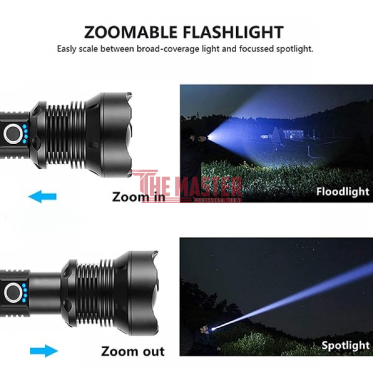 МОЩЕН ТАКТИЧЕСКИ LED ФЕНЕР XHP90 – P90 USB ПРОЖЕКТОР