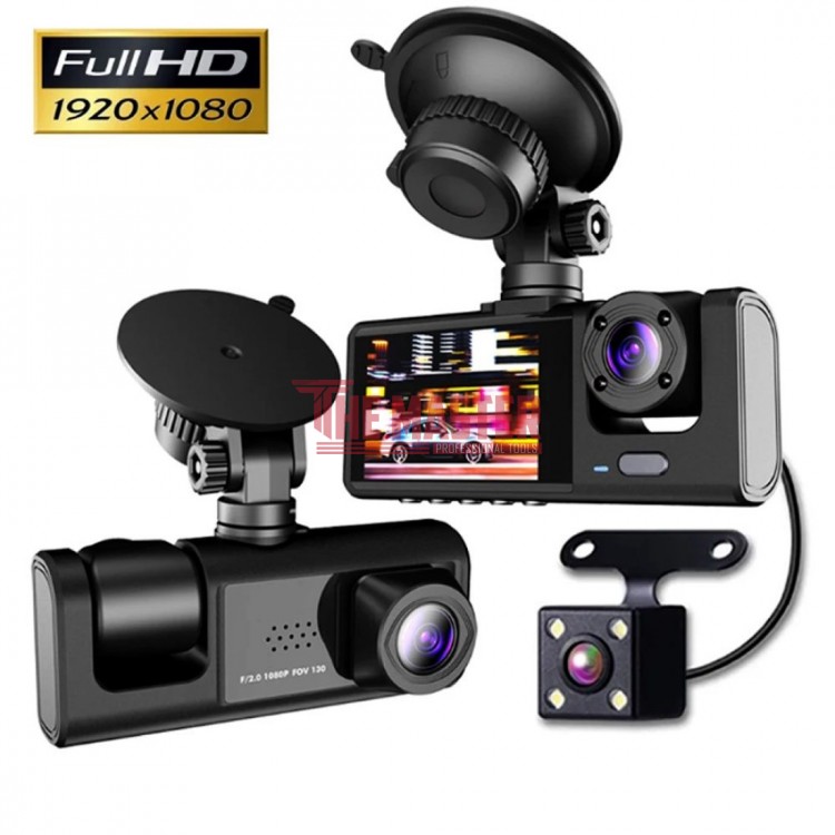 ВИДЕОРЕГИСТРАТОР 3 В 1 FULL HD – ПРЕДНА, ВЪТРЕШНА И ЗАДНА КАМЕРА