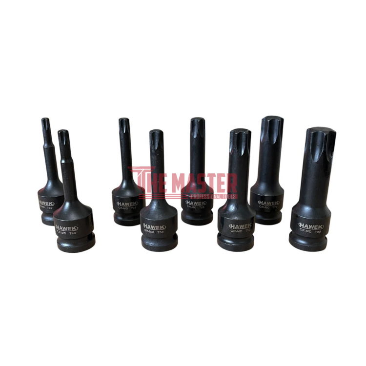 КОМПЛЕКТ УДАРНИ ТОРКС БИТОВЕ 1/2″ – 8 ЧАСТИ HAWEK
