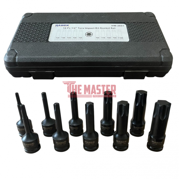 КОМПЛЕКТ УДАРНИ ТОРКС БИТОВЕ 1/2″ – 10 ЧАСТИ HAWEK