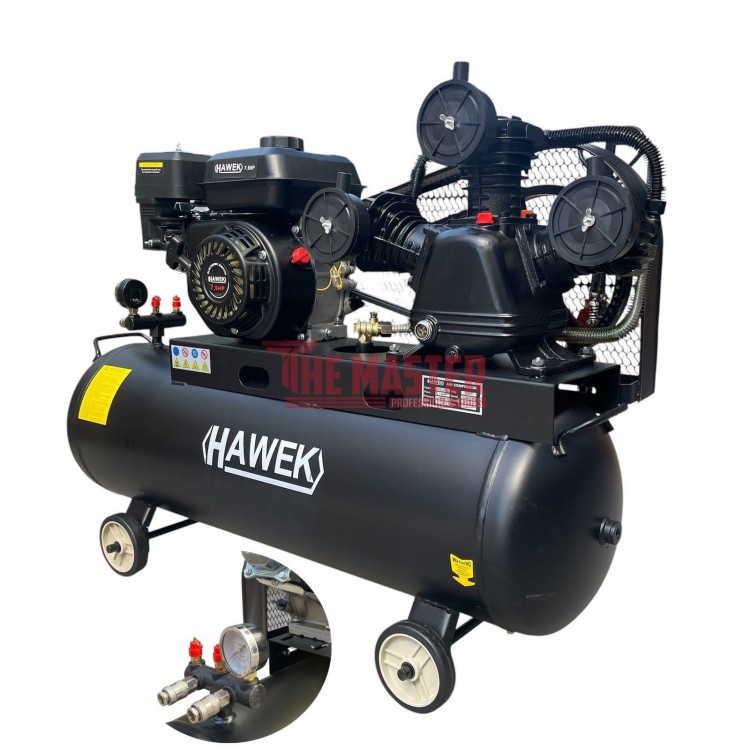 БЕНЗИНОВ КОМПРЕСОР ЗА ВЪЗДУХ 100 ЛИТРА 7.5 HP HAWEK HW-3028 – МОЩНОСТ БЕЗ ЕЛЕКТРИЧЕСТВО