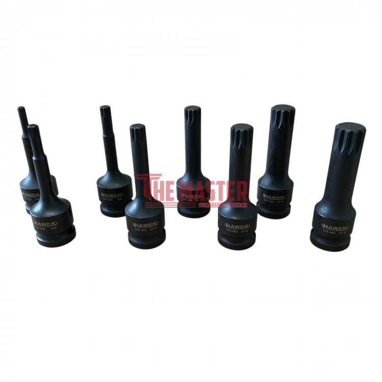 КОМПЛЕКТ УДАРНИ БИТОВЕ 1/2” – SPLINE, 8 ЧАСТИ HAWEK
