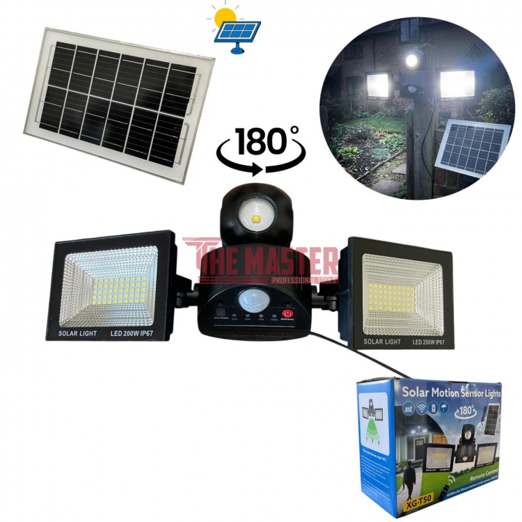 ТРОЙНА СОЛАРНА LED ЛАМПА 200W С ДАТЧИК ЗА ДВИЖЕНИЕ И ДИСТАНЦИОННО