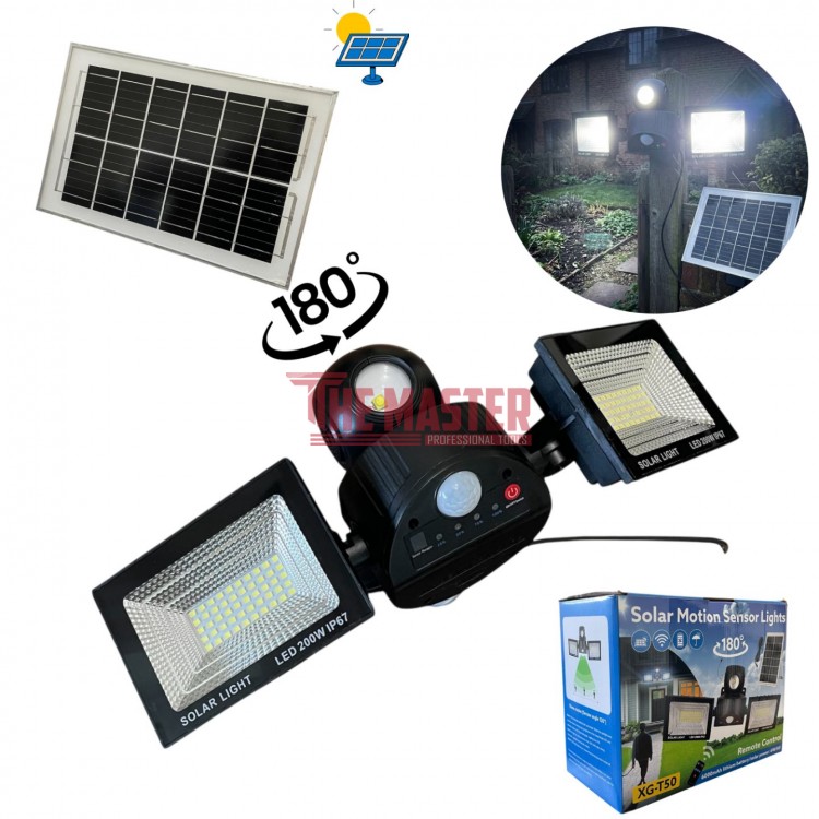 ТРОЙНА СОЛАРНА LED ЛАМПА 200W С ДАТЧИК ЗА ДВИЖЕНИЕ И ДИСТАНЦИОННО