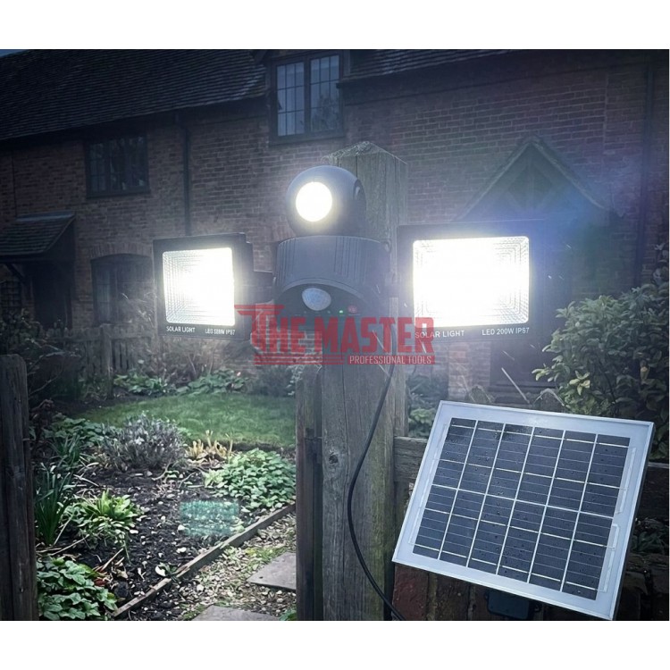 ТРОЙНА СОЛАРНА LED ЛАМПА 200W С ДАТЧИК ЗА ДВИЖЕНИЕ И ДИСТАНЦИОННО