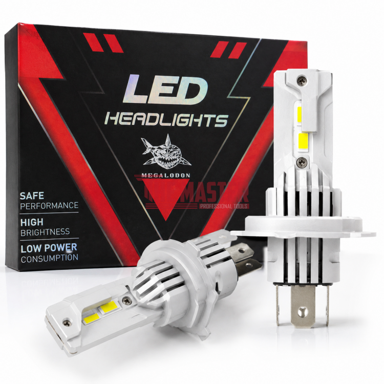 LED КРУШКИ ЗА АВТОМОБИЛНИ ФАРОВЕ MEGALODON H4/H19 – КОМПЛЕКТ 2 БРОЯ, CANBUS, IP68