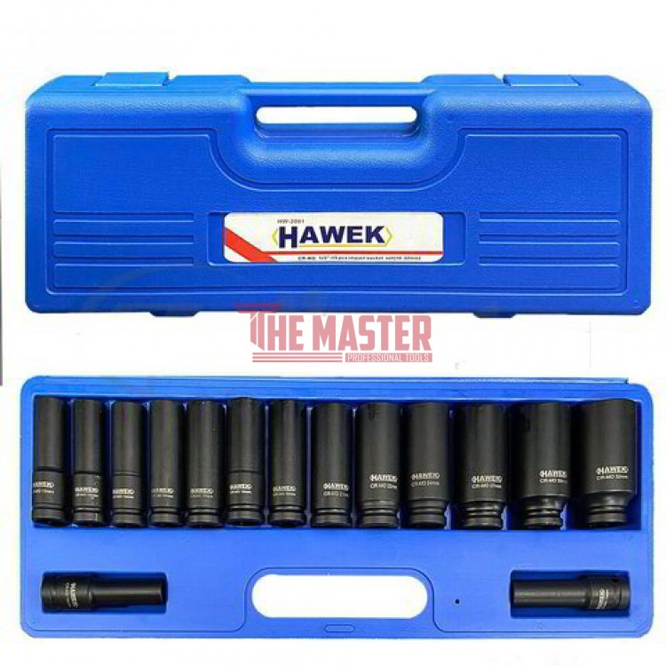УДАРНИ ВЛОЖКИ 1/2″ УДЪЛЖЕНИ (10 – 32 ММ) 15 ЧАСТИ HAWEK