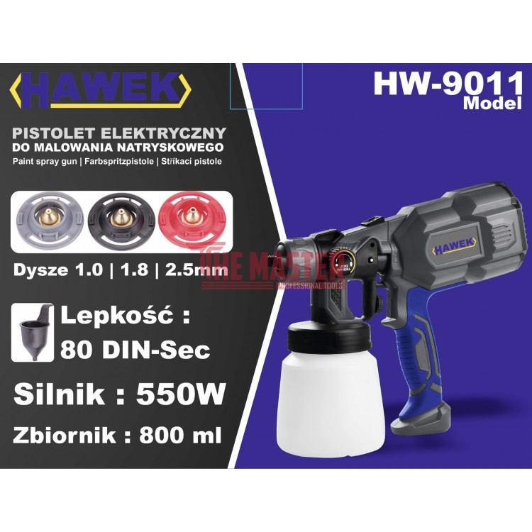 ЕЛЕКТРИЧЕСКИ ПИСТОЛЕТ ЗА БОЯДИСВАНЕ HAWEK 550W С РЕЗЕРВОАР 800 МЛ И 3 ДЮЗИ 