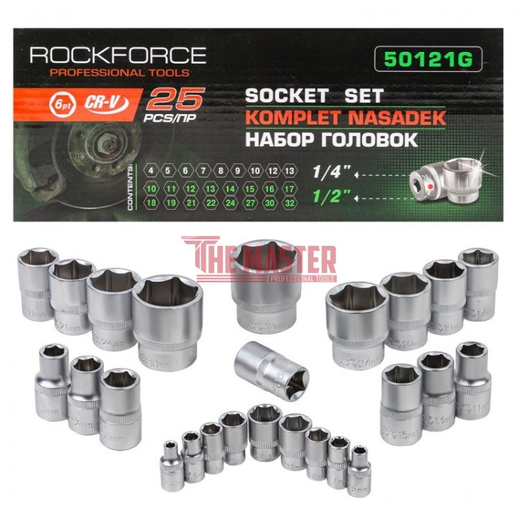 КОМПЛЕКТ ВЛОЖКИ 25 ЧАСТИ 1/4" И 1/2" ROCKFORCE